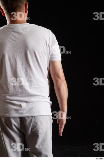 Arm Back Man White Sports Shirt Chubby Studio photo references