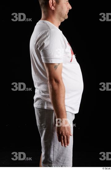Arm Man White Sports Shirt Chubby Studio photo references