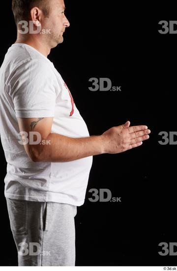 Arm Man White Sports Shirt Chubby Studio photo references