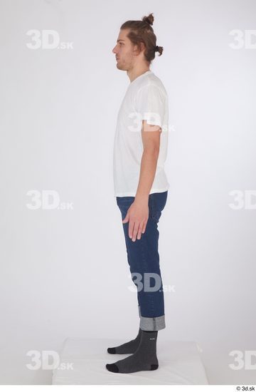 Whole Body Man White Casual Shirt Jeans Slim Standing Studio photo references