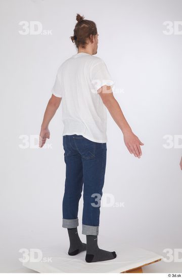 Whole Body Man White Casual Shirt Jeans Slim Standing Studio photo references