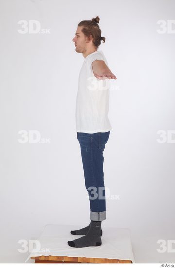 Whole Body Man T poses White Casual Shirt Jeans Slim Standing Studio photo references