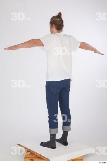 Whole Body Man T poses White Casual Shirt Jeans Slim Standing Studio photo references