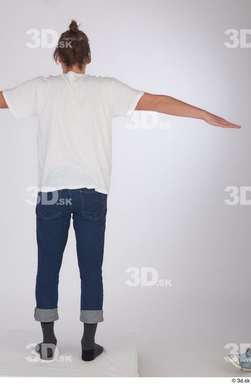 Whole Body Man T poses White Casual Shirt Jeans Slim Standing Studio photo references