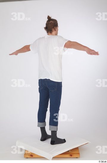 Whole Body Man T poses White Casual Shirt Jeans Slim Standing Studio photo references