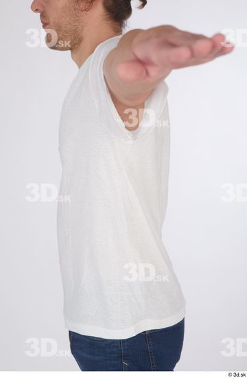 Upper Body Man White Casual Shirt Slim Studio photo references