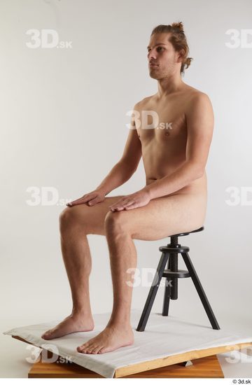 Whole Body Man White Nude Slim Sitting Studio photo references