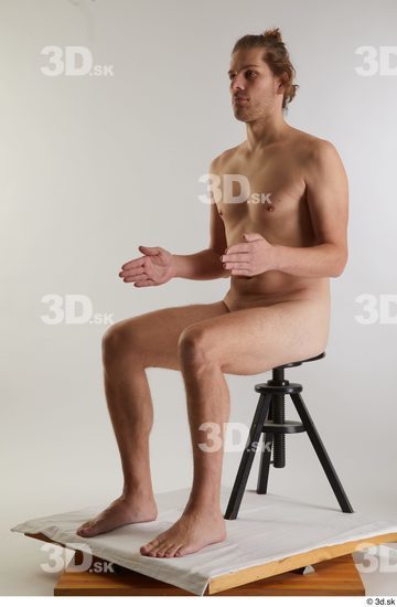 Whole Body Man White Nude Slim Sitting Studio photo references