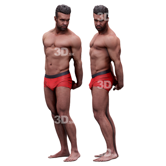 Whole Body Man White Underwear Muscular Bearded 3D Cleaned Bodies