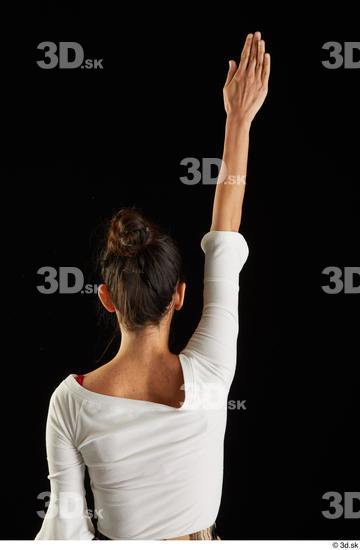 Arm Back Woman White Casual Shirt Slim Studio photo references