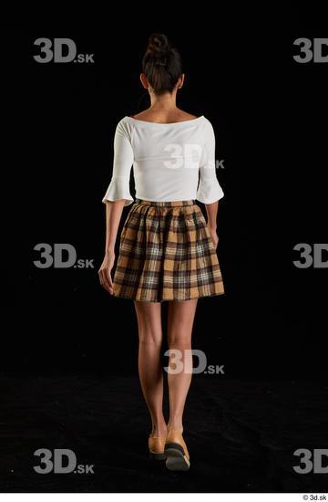 Whole Body Back Woman White Casual Shoes Shirt Skirt Slim Walking Studio photo references