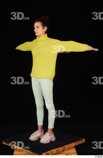 Whole Body Woman T poses White Casual Sweater Jeans Slim Standing Studio photo references