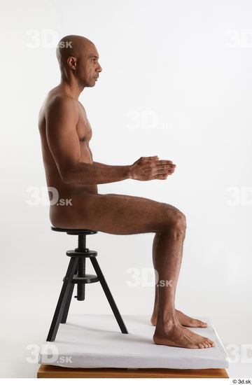 Whole Body Man Black Nude Slim Sitting Studio photo references