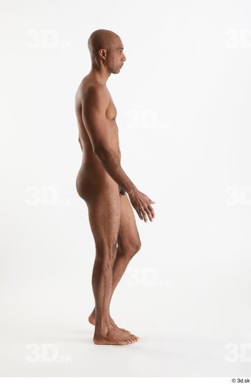 Whole Body Man Black Nude Slim Walking Studio photo references