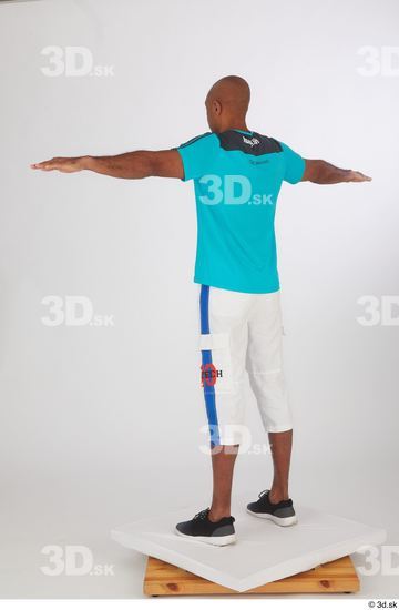 Whole Body Man T poses Black Sports Shirt Shorts Slim Standing Studio photo references