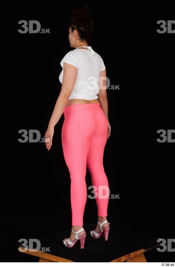 Leticia casual dressed pink leggings standing white sandals white t shirt whole body  jpg