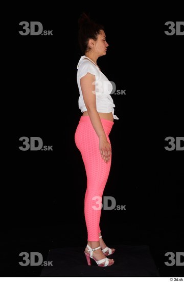 Leticia casual dressed pink leggings standing white sandals white t shirt whole body  jpg