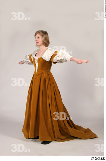 Whole Body Woman T poses White Historical Dress Costume photo references