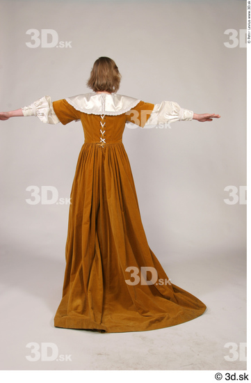 Whole Body Woman T poses White Historical Dress Costume photo references