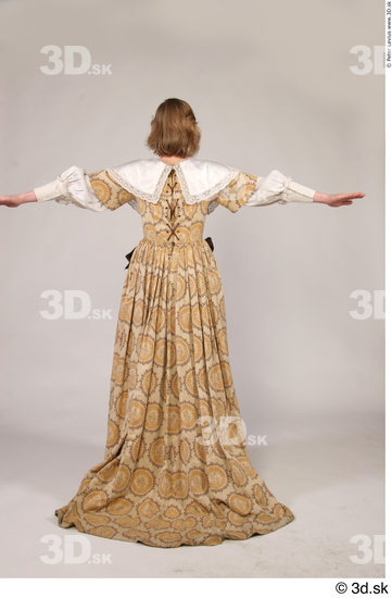 Whole Body Woman T poses White Historical Dress Costume photo references