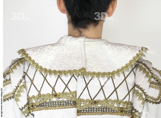 Upper Body Back Woman White Historical Dress Costume photo references