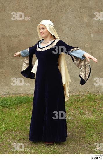 Whole Body Woman T poses White Historical Dress Costume photo references