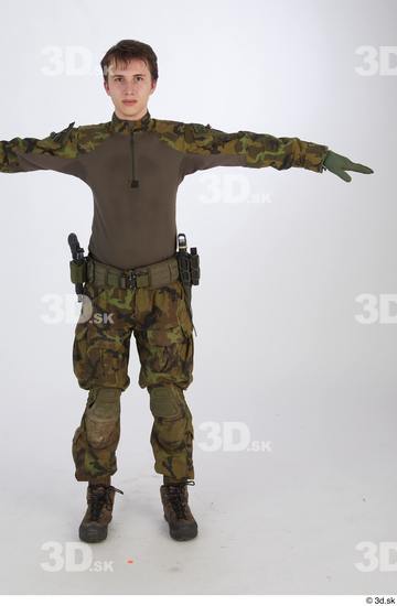 Whole Body Man T poses White Army Uniform Slim Standing Street photo references