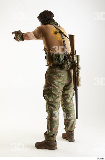 Weapons-Pistol Man Pose with pistol White Uniform Athletic Studio photo references