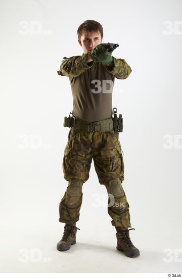 Whole Body Weapons-Pistol Man Pose with pistol White Uniform Athletic Studio photo references