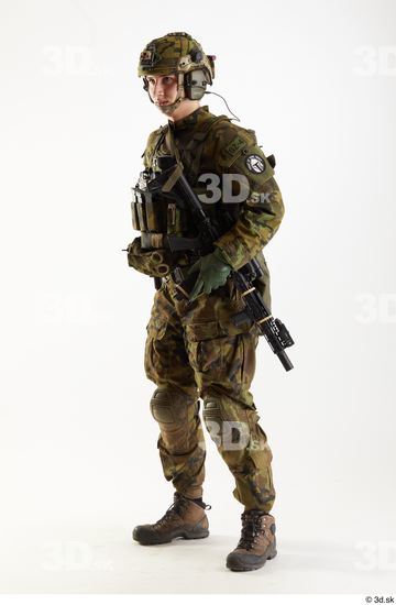 Whole Body Weapons-Rifle Man Pose with machine rifle White Uniform Athletic Studio photo references