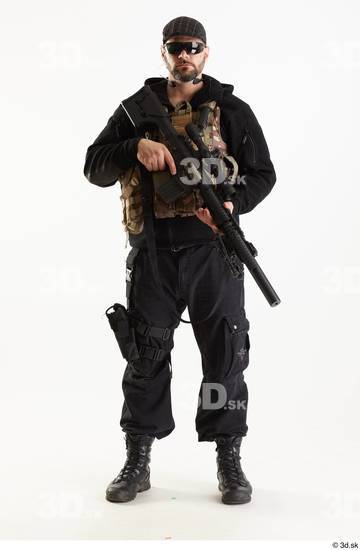 Weapons-Rifle Man Pose with machine rifle White Army Athletic Studio photo references