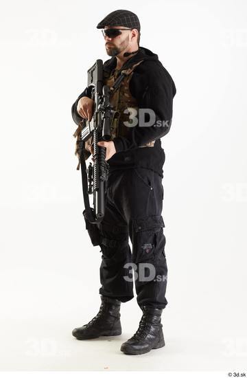 Weapons-Rifle Man Pose with machine rifle White Army Athletic Studio photo references