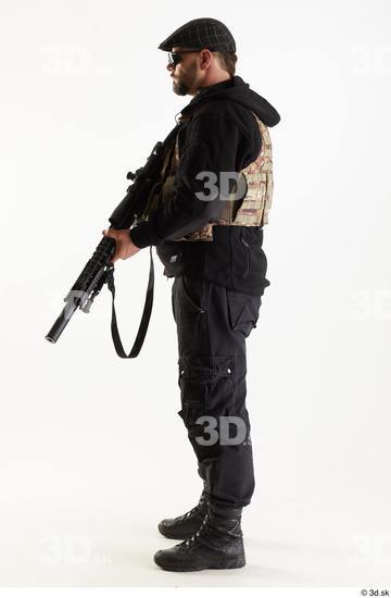 Weapons-Rifle Man Pose with machine rifle White Army Athletic Studio photo references