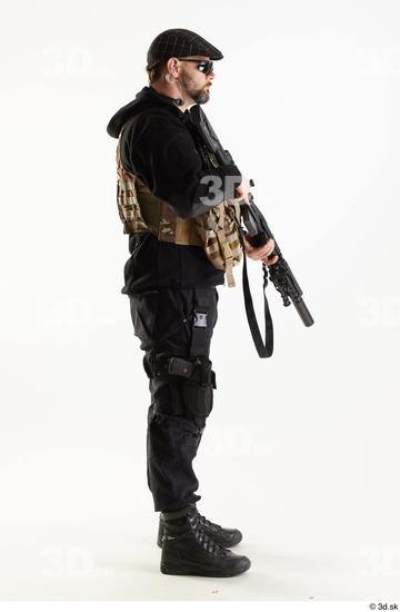 Weapons-Rifle Man Pose with machine rifle White Army Athletic Studio photo references