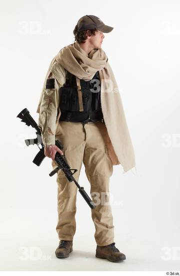 Whole Body Weapons-Rifle Man Pose with machine rifle White Army Athletic Studio photo references