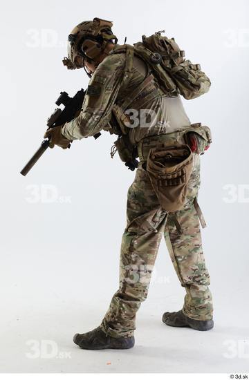 Whole Body Man Pose with machine rifle White Army Athletic Studio photo references