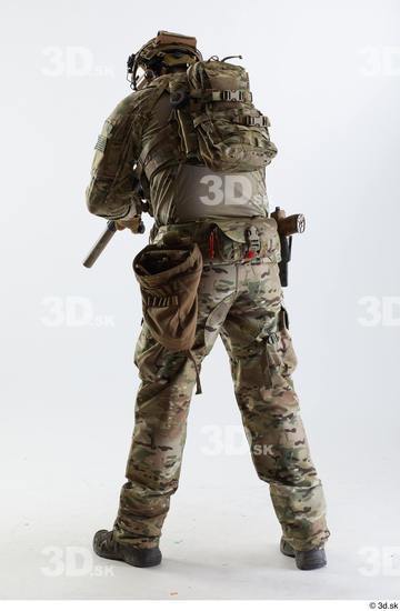 Whole Body Man Pose with machine rifle White Army Athletic Studio photo references