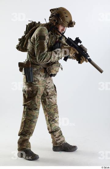 Whole Body Man Pose with machine rifle White Army Athletic Studio photo references