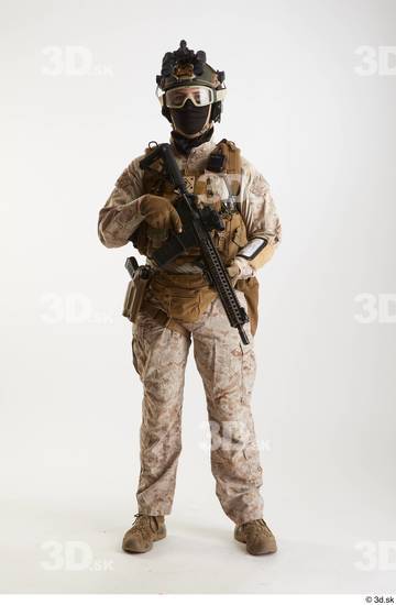 Weapons-Rifle Man Pose with machine rifle White Army Athletic Studio photo references