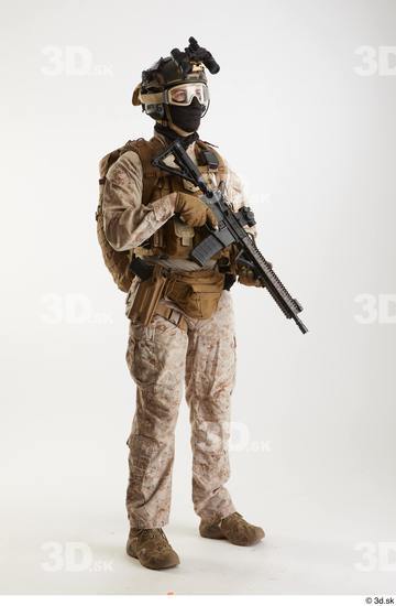 Weapons-Rifle Man Pose with machine rifle White Army Athletic Studio photo references