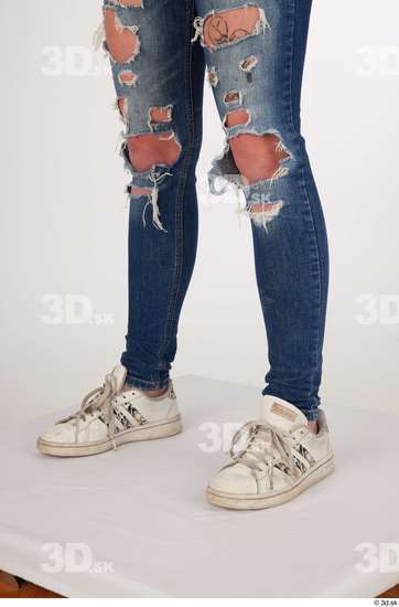 Olivia Sparkle blue jeans with holes calf casual dressed white sneakers  jpg