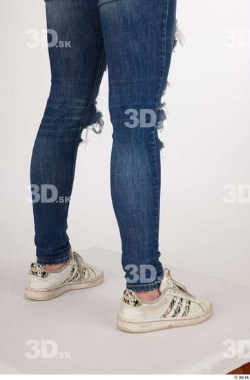 Olivia Sparkle blue jeans with holes calf casual dressed white sneakers  jpg