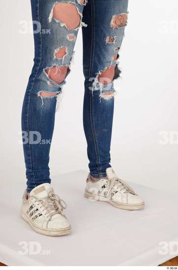 Olivia Sparkle blue jeans with holes calf casual dressed white sneakers  jpg