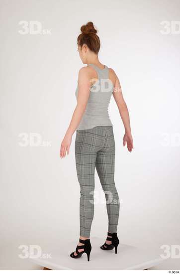 Olivia Sparkle black high heels sandals casual dressed grey checkered trousers grey tank top standing whole body  jpg