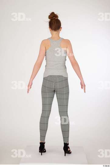 Olivia Sparkle black high heels sandals casual dressed grey checkered trousers grey tank top standing whole body  jpg