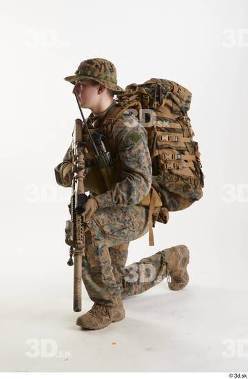 Weapons-Rifle Man Pose with machine rifle White Army Athletic Studio photo references