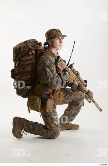 Weapons-Rifle Man Pose with machine rifle White Army Athletic Studio photo references