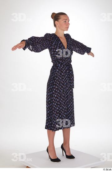 Arina Shy blue long sleeve dress casual dressed standing t poses whole body  jpg