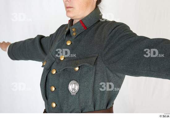 Upper Body Woman White Army Belt Jacket Studio photo references