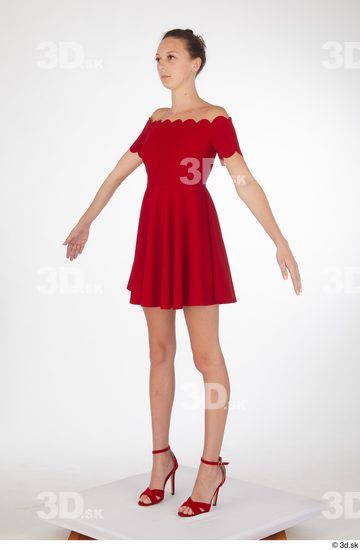 Isabella De Laa a pose drape dressed red high heels sandals red short dress whole body  jpg